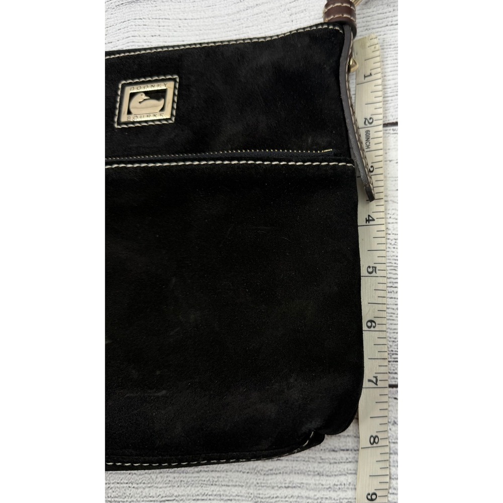 Dooney Bourke Black Suede Leather Crossbody Bag Gold Tone Logo Adjustable Strap - Picture 7 of 10